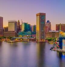 the inner harbor of Baltimore City, Maryland, where cannabis just became legal as of July 1.