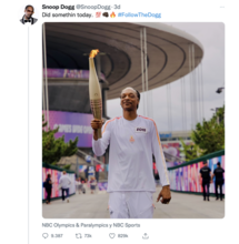 Snoop Dogg porta la antorcha olímpica de los JJOO de París 2024