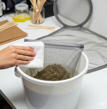 Extracción de hachís al agua con bolsas de malla en proceso artesanal