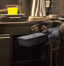 preparnig canna butter in the kitchen. 