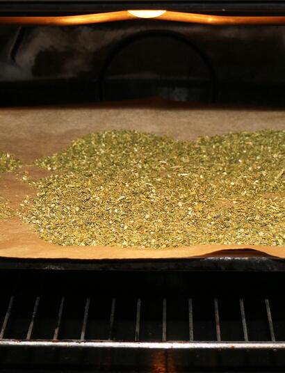 Decarboxylieren und THC über Wochen oxidieren lassen.