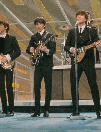 The Beatles performing at the Ed Sullivan Show.