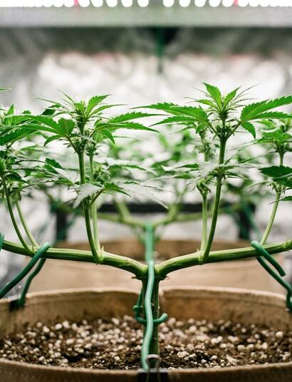 planta de marihuana con técnica de entrenamiento 