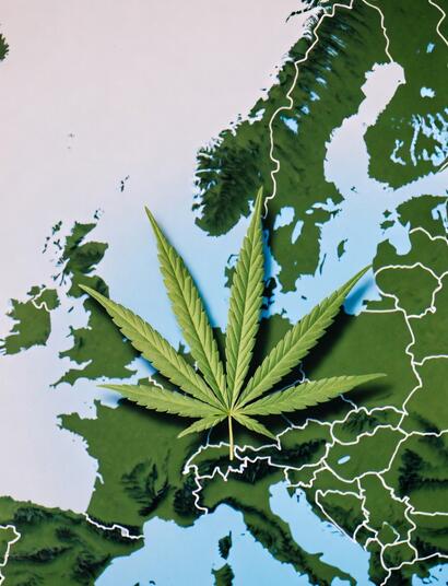 Mapa comparativo de la legalidad del cannabis en Europa: contraste entre las zonas verdes (Alemania, Portugal) y la ambigüedad gris de España bajo la Ley Mordaza.