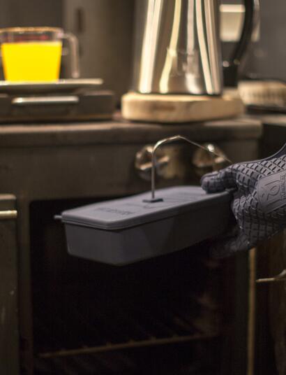 preparnig canna butter in the kitchen. 