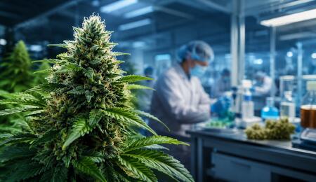 Illustration de planta de cannabis en un laboratorio
