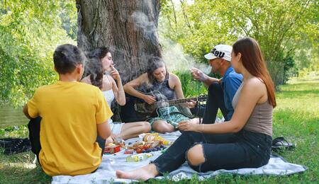 grupo de amigos en un picnic