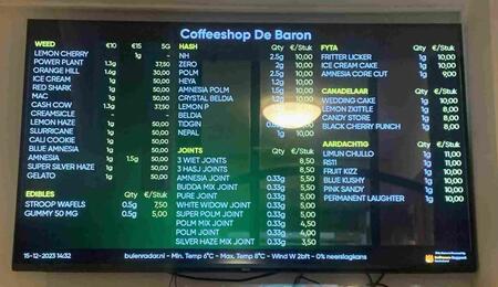  Le premier menu de coffeeshop avec du cannabis cultivé légalement pendant la phase expérimentale