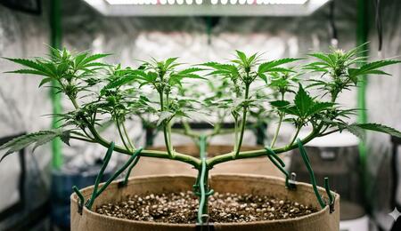 planta de marihuana con técnica de entrenamiento 