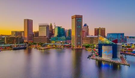 the inner harbor of Baltimore City, Maryland, where cannabis just became legal as of July 1.