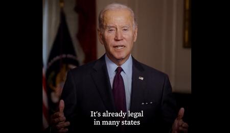 President Biden video address on mass pardon and cannabis review process.