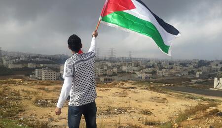 Persona sostiene una bandera de Palestina