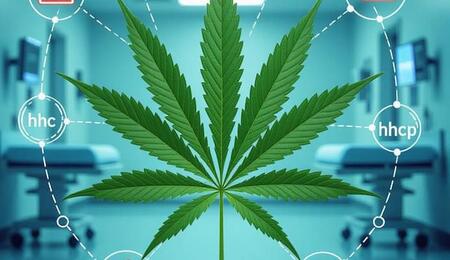 Synthetic cannabinoids, prohibition and health risks in Spain; cannabis leaf with chemical molecules, emergency room and warning icons, article preview image