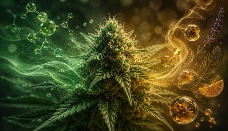 ilustración de cannabinoides y terpenos 
