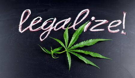sign with a marijuana leaf and the words legalize!