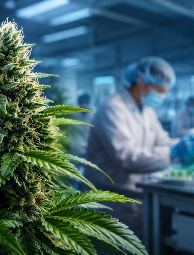 Illustration de planta de cannabis en un laboratorio