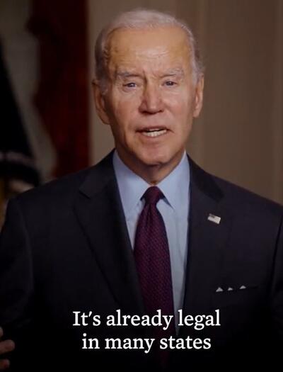 President Biden video address on mass pardon and cannabis review process.