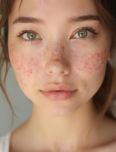 rostro de mujer con acne 