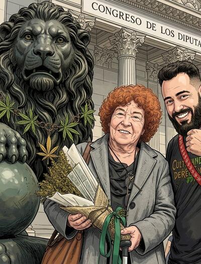 ilustración de la abuela marihuana con Ahythami en el Congreso