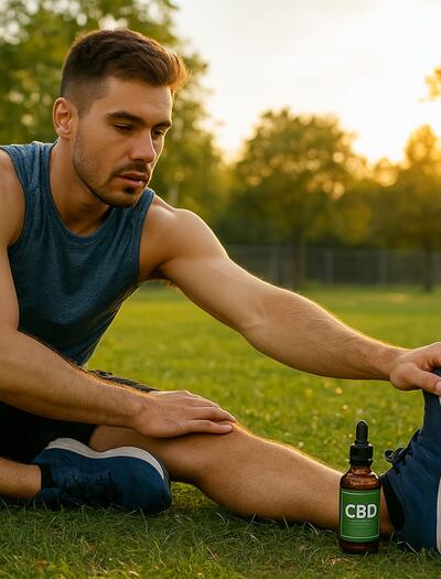 Deportista recreativo usando CBD para recuperación muscular después del entrenamiento en 2025