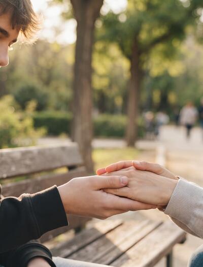 mujer tomada de la mano con un adolescente 