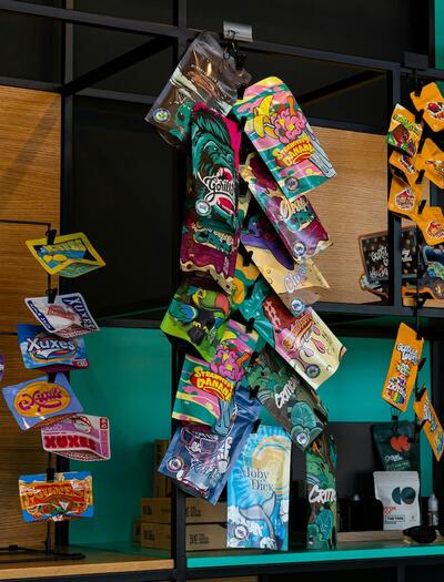 Interior de un grow shop en España mostrando estanterías