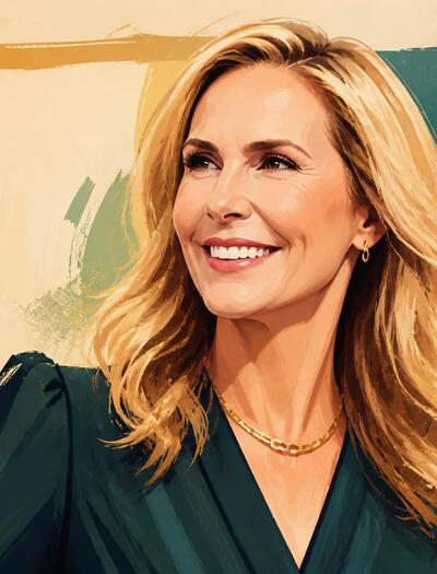 Retrato ilustrado de Kim Rivers, CEO de Trulieve, impulsora de la reclasificación del cannabis.
