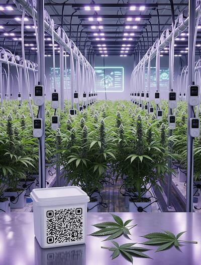 Cultivo de cannabis en 2025 con tecnología inteligente, envases con código QR y sostenibilidad