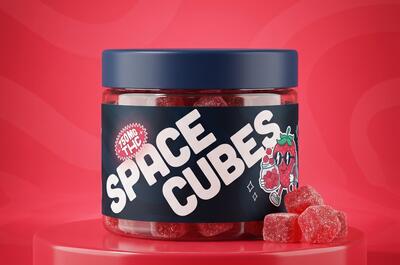 Space Cubes 750 : des bonbons gélifiés en cubes, avec une teneur déclarée par pièce