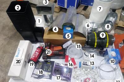 Focos, extractor, filtro de carbón y accesorios para cultivar marihuana en interior