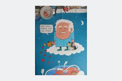 Pintura en acrílico y rotulador sobre lienzo de Abarrots dedicada a Mujica